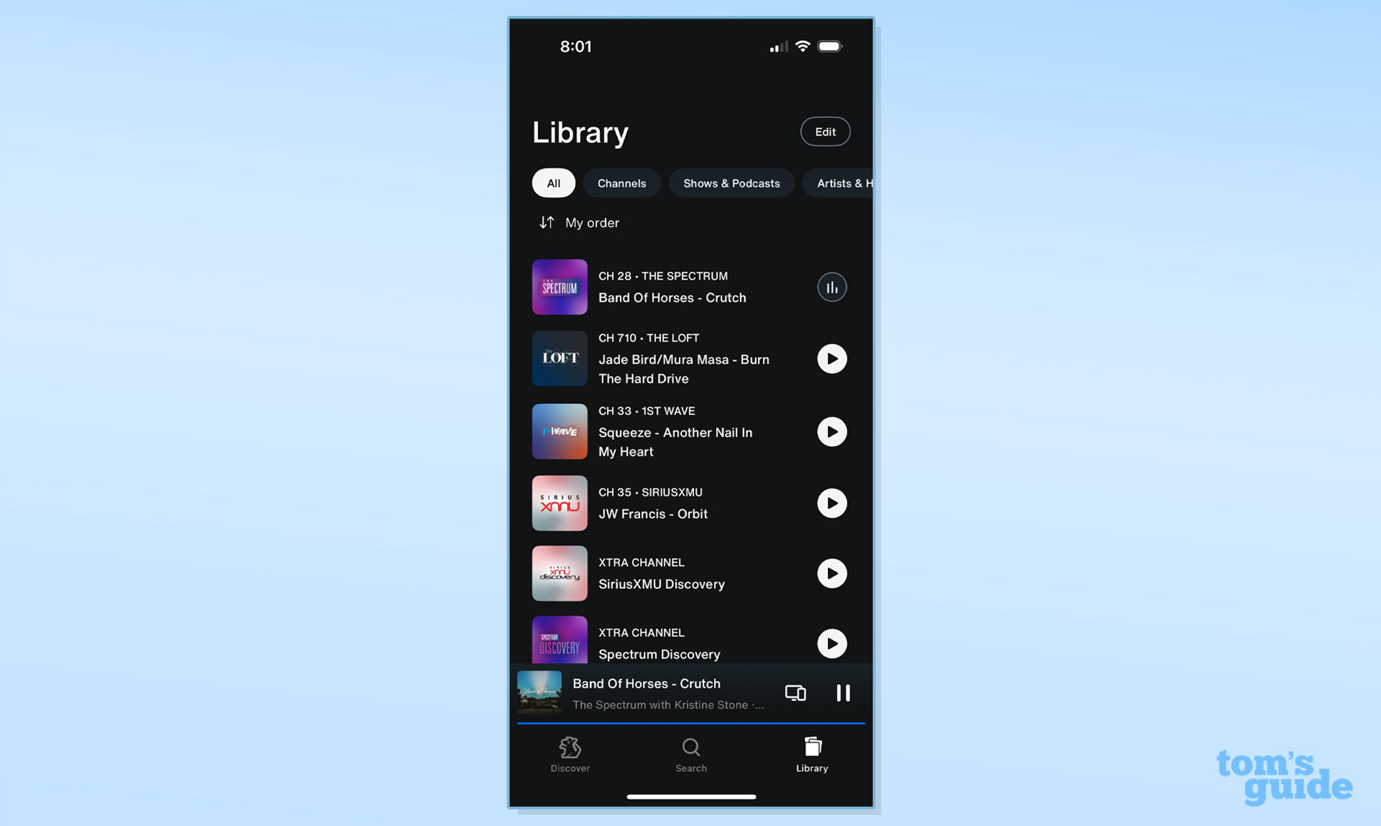 SiriusXM-bibliotheek op mobiele app