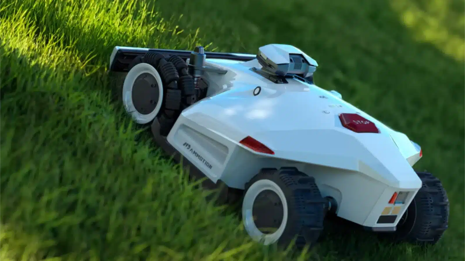 luba 2 awd series robotic lawn mower on an inclined lawn