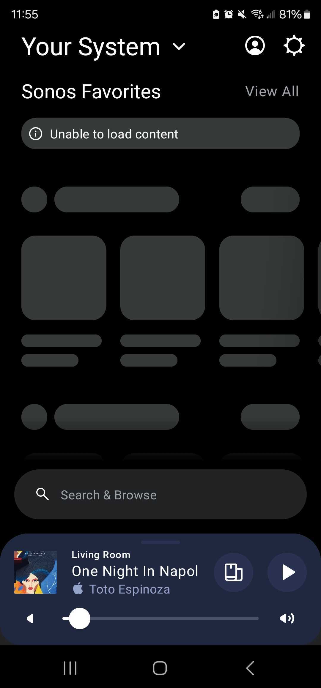 Screenshot van de Sonos-app na een update