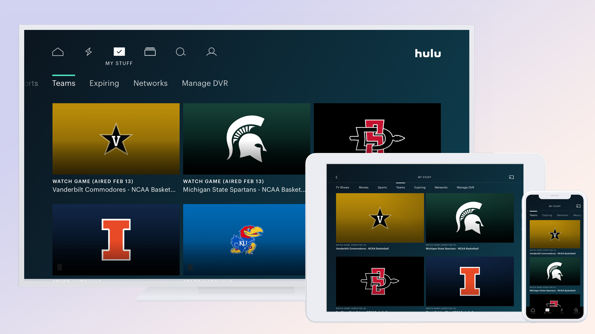 Sportteams die je volgt op Hulu met Live TV op een tv, tablet en telefoon